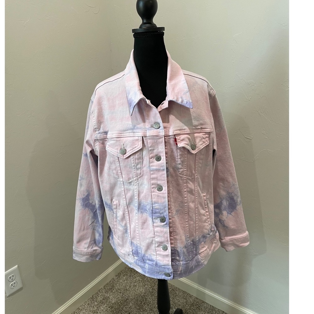 Levis Womens Tie Dye Denim Trucker Jacket Pink Purple 1X Plus Size